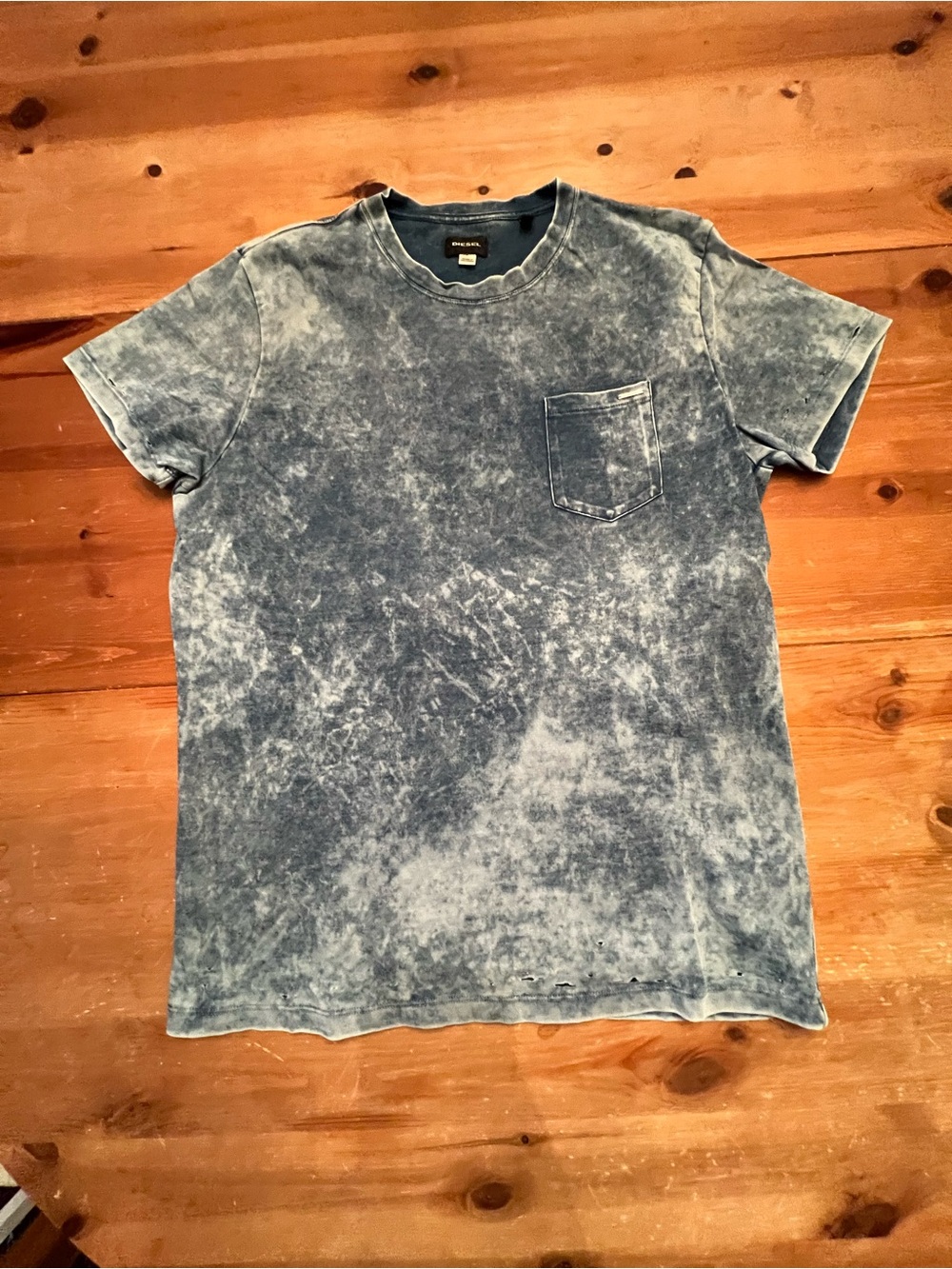 Diesel Mineral Wash Distressed Blue Pocket Tee by Diesel size XL
